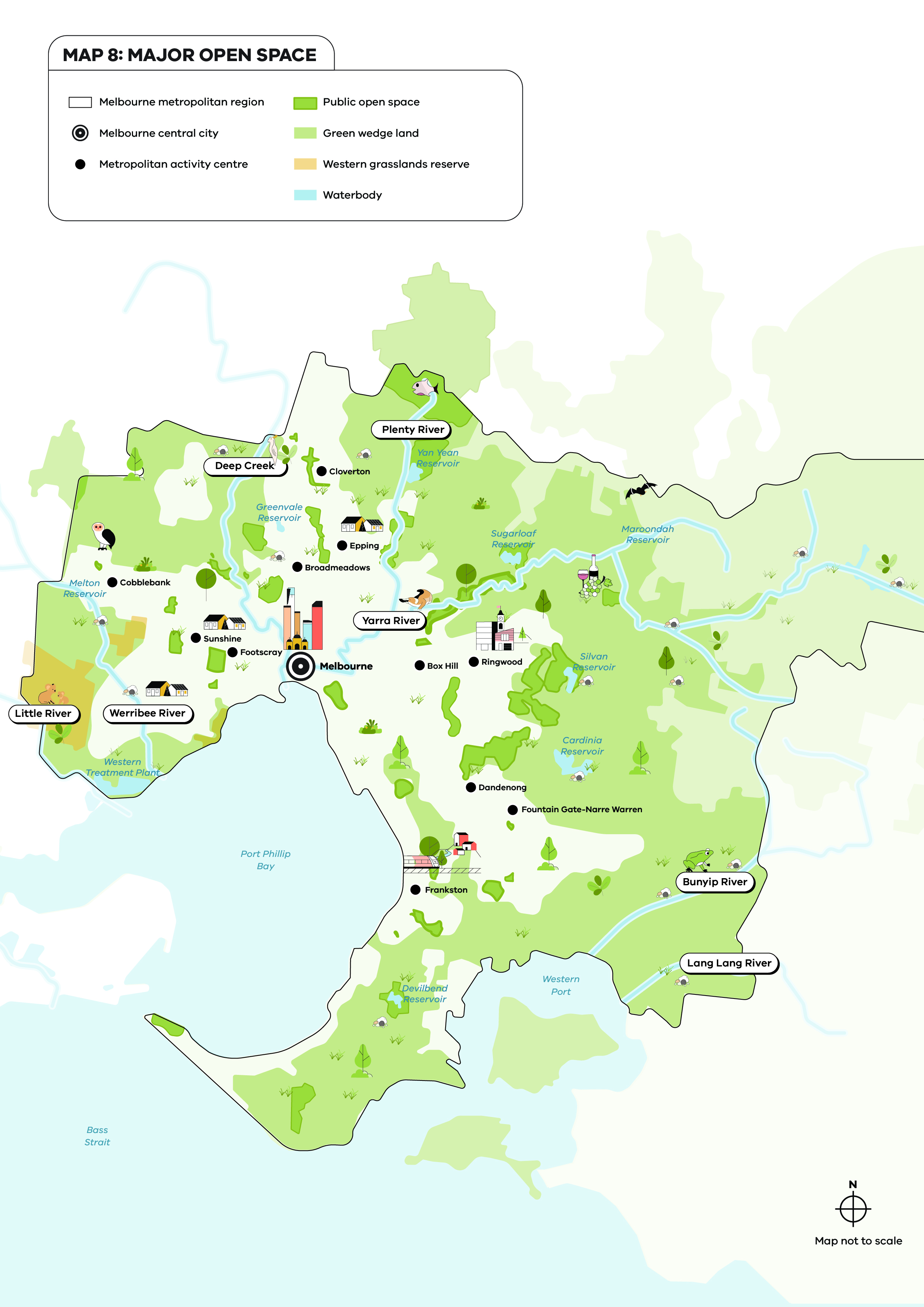 An illustration of a map of Victoria showing areas where there are open spaces