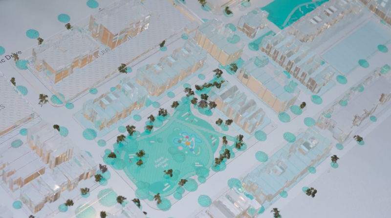 A 3D map or model of an urban plan