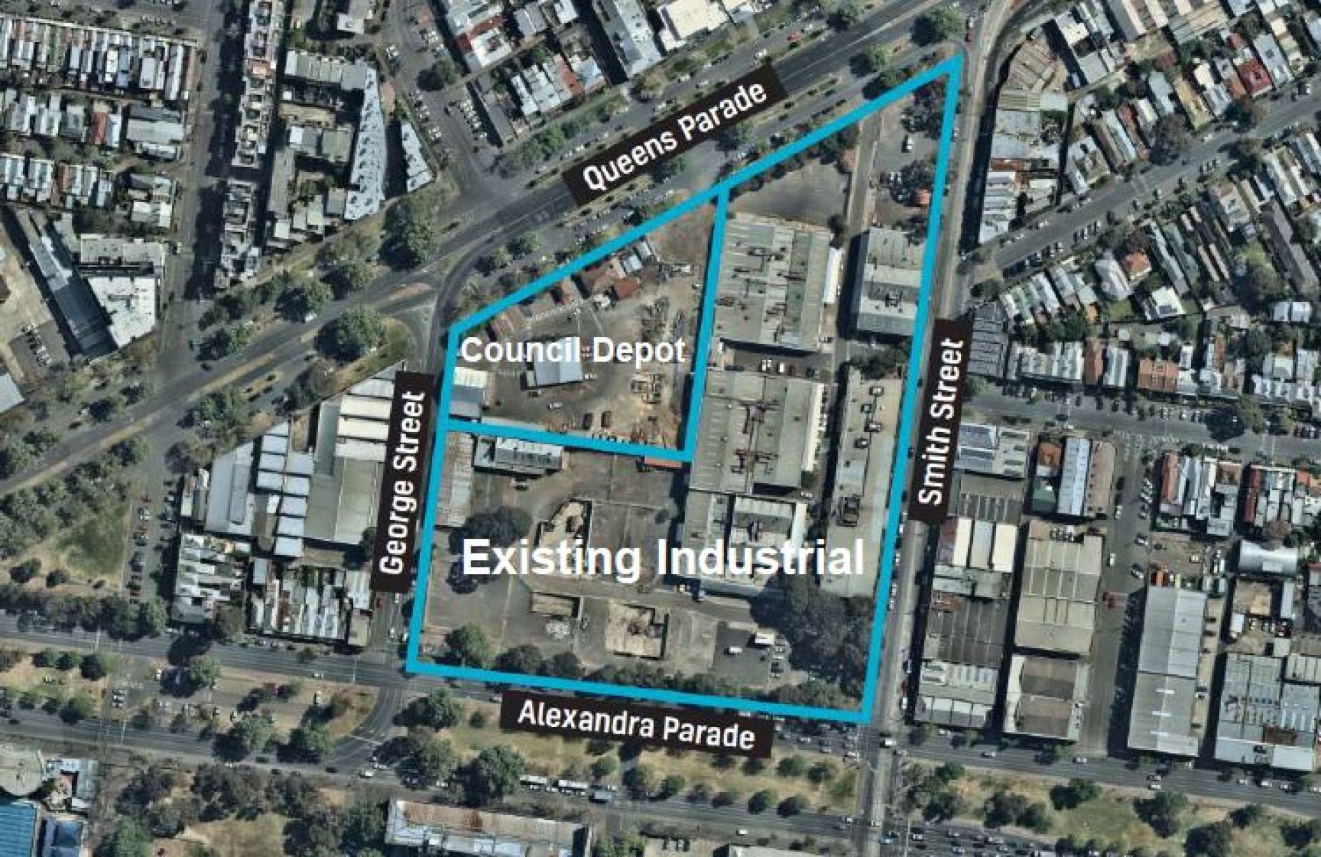 Aerial view of former Fitzroy gasworks site