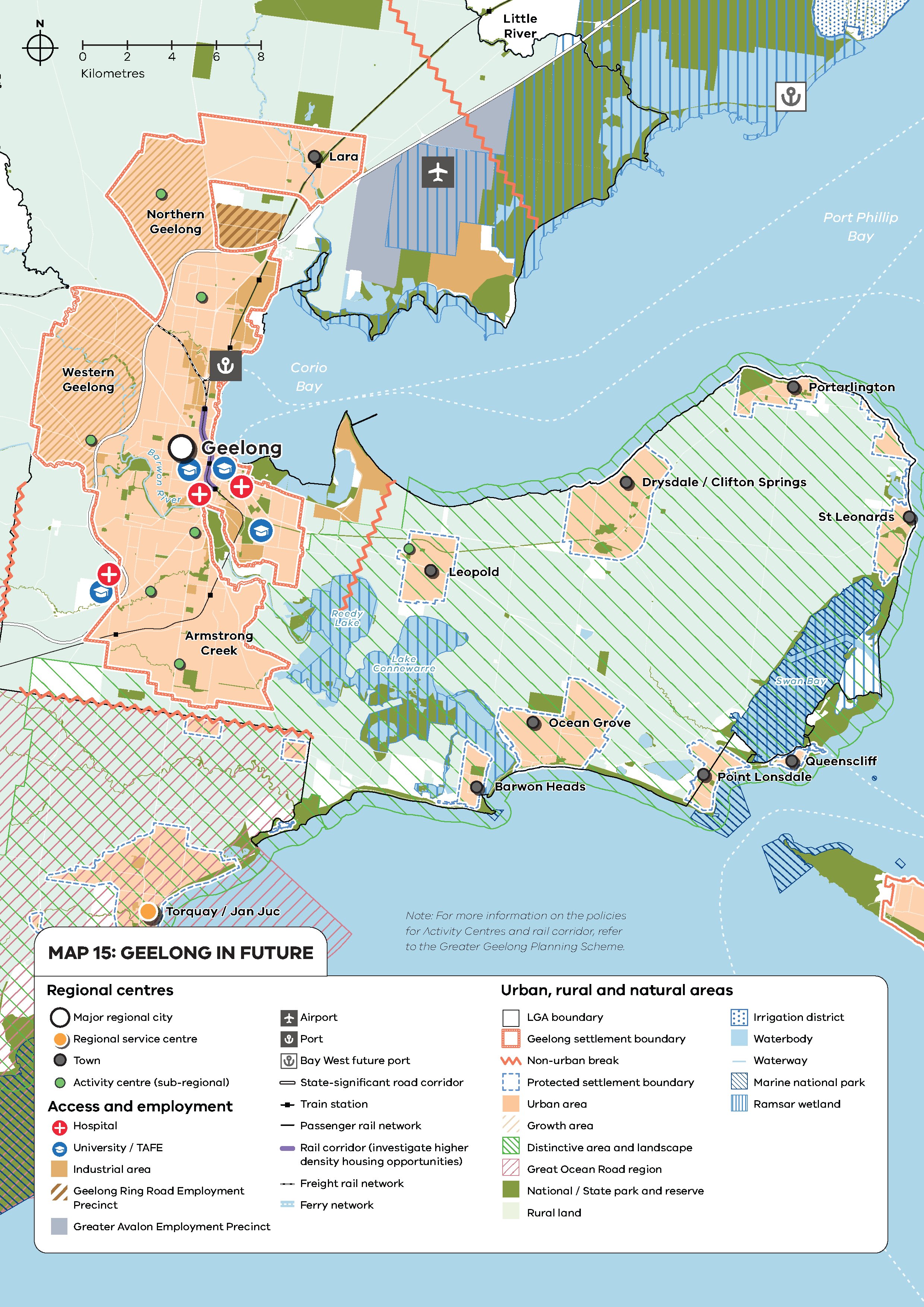 A map of Geelong illustrating high level future changes to Geelong 