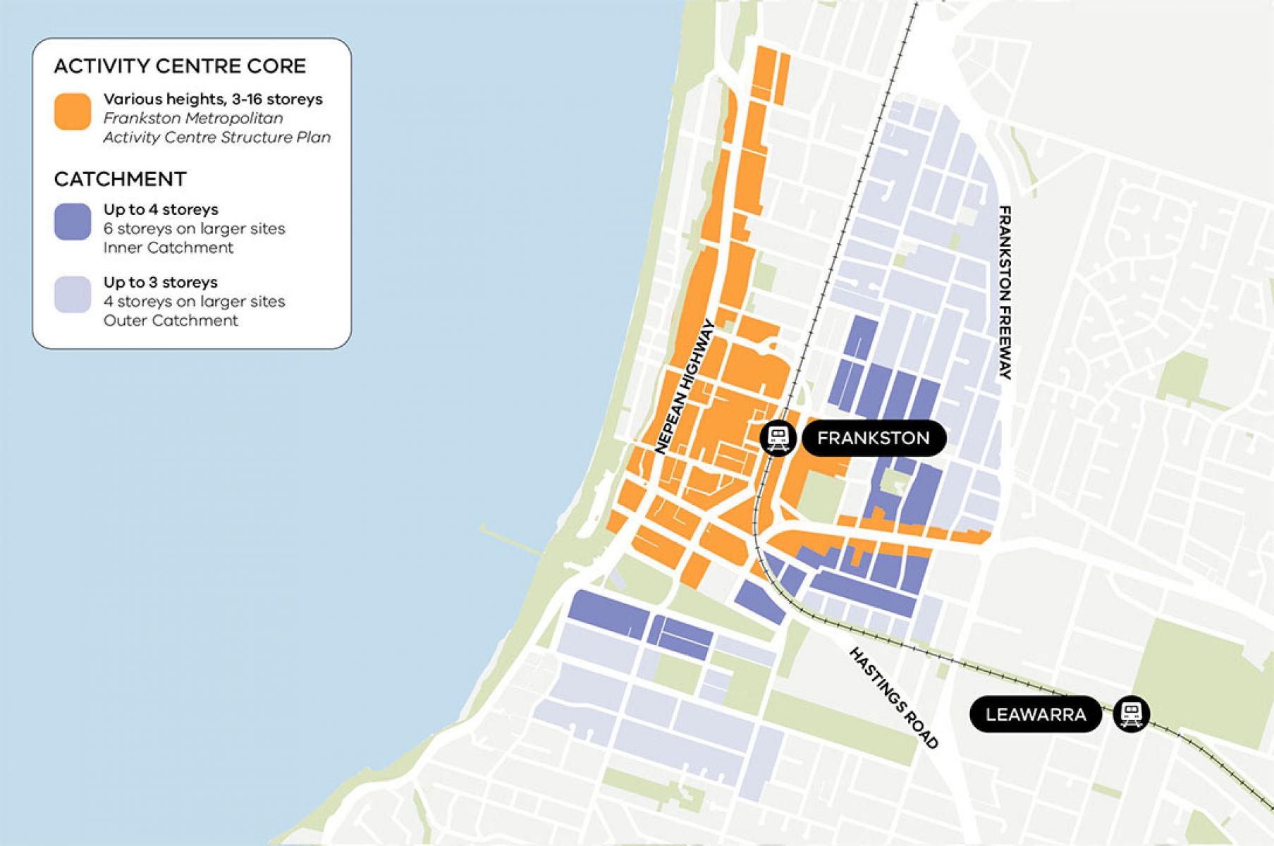 A map showing the different areas within the new activity centre based on heigh limits.